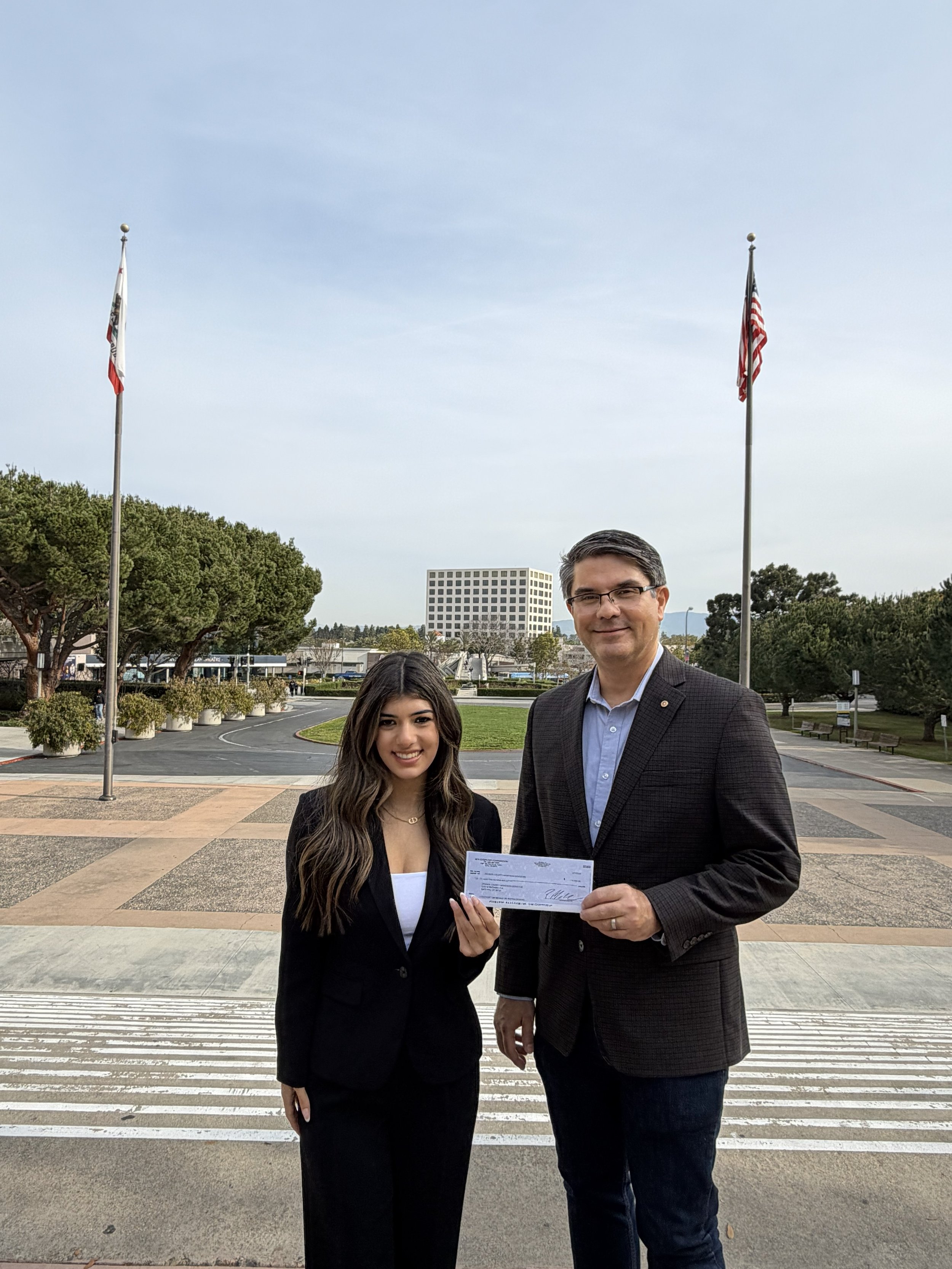Sophia Makhail with Dr. Kevork Abazajian, UCI professor and Chair of the Orange County Armenian Genocide Memorial • Photo Credit: MCA Corporation